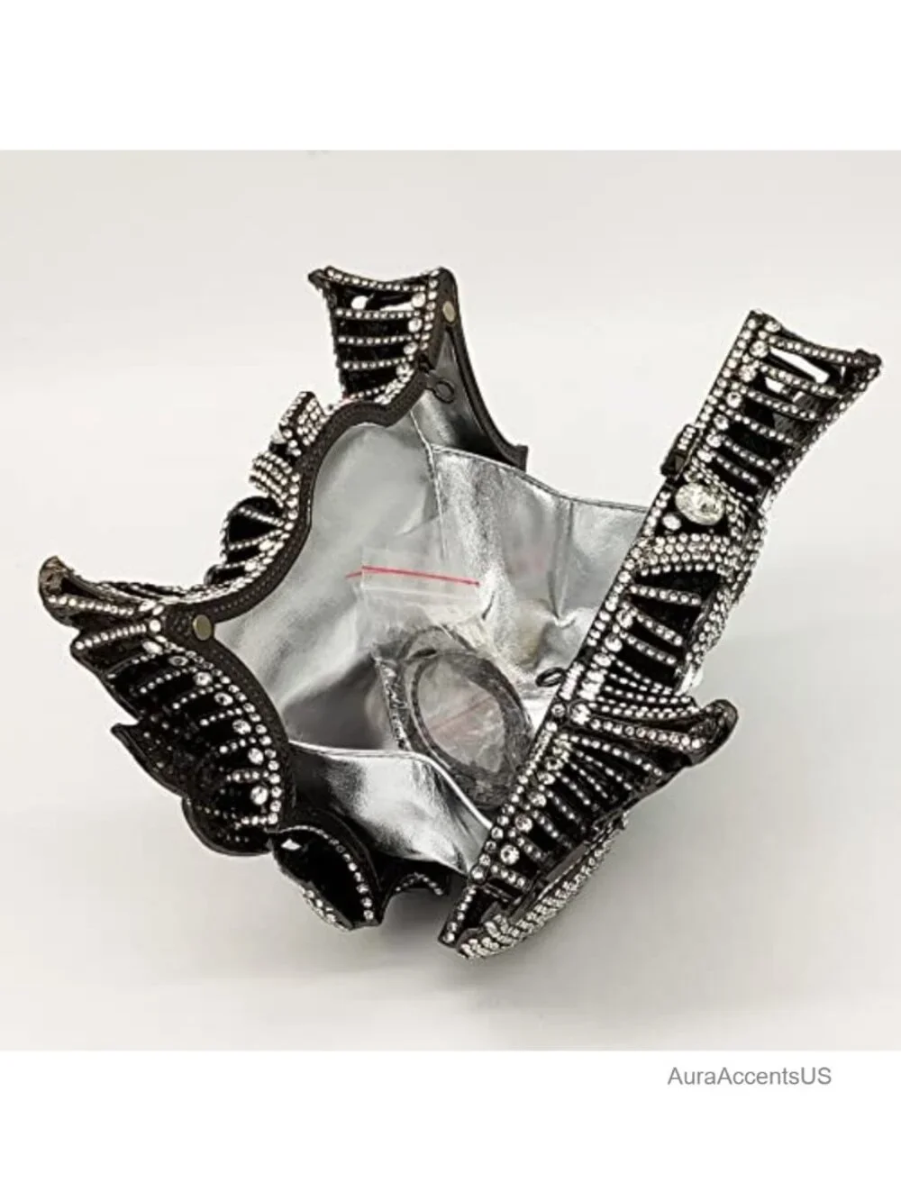 Crystal Embellished Swan Clutch Evening Bag Rhinestone Minaudiere Detachable